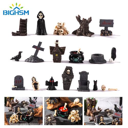 3D Horror Halloween Decoration Miniature Raven Tombstone Gho