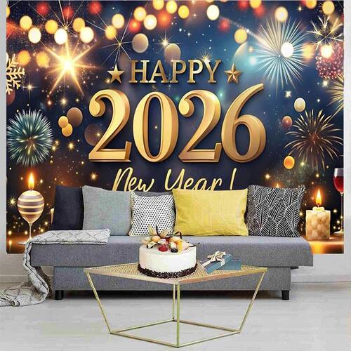 ? Large 2026 New Year Banner Wall Tapestry with Golden Spark