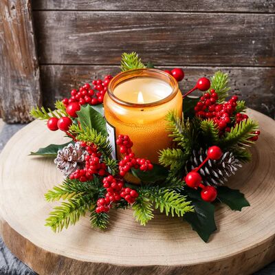 3pc Christmas Candle Wreath Dining Table Decors Classic Red