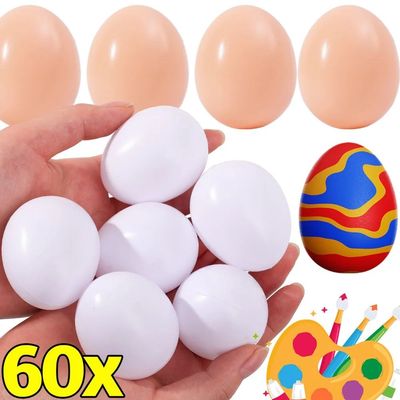 60/10PCS Plastic Simulation Eggs Easter DIY Painted Eggs Hap