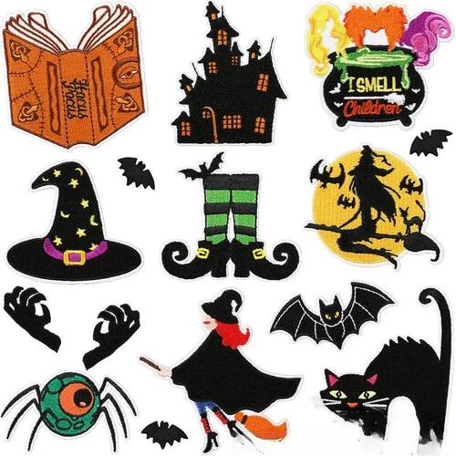 Halloween themed ghost cat embroidery cloth sticker horror c