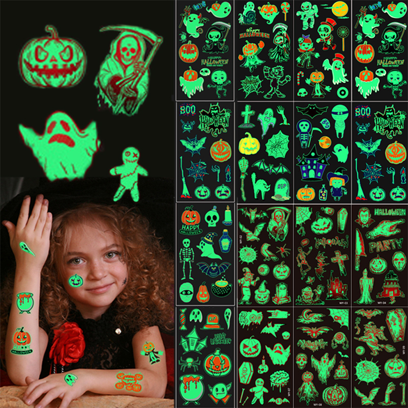 10Sheet Halloween uminous Stickers Temporary Tattoo Pumpkin