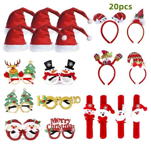 20PCS Christmas Ornaments Set Glasses Headbands Christmas Ha