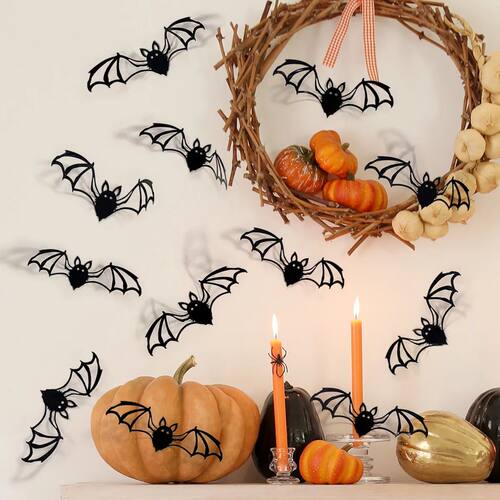 12pcs 15cm Halloween 3D Hollow Bat Wall Stickers Black Bat S