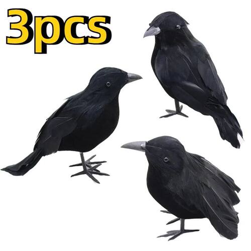 3pcs Realistic Artificial Crows Party Ornament Halloween Dec