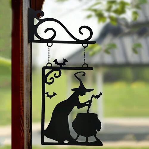 Halloween Decoration Witch Furnace Silhouette Metal Pendant,