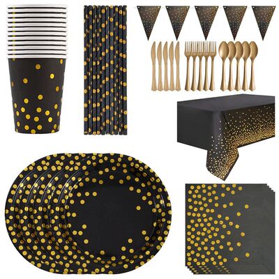 Stamping black polka dots disposable birthday party tablewar