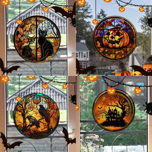 Halloween PVC Static Glass Stickers Scary Castle Cat Glass S