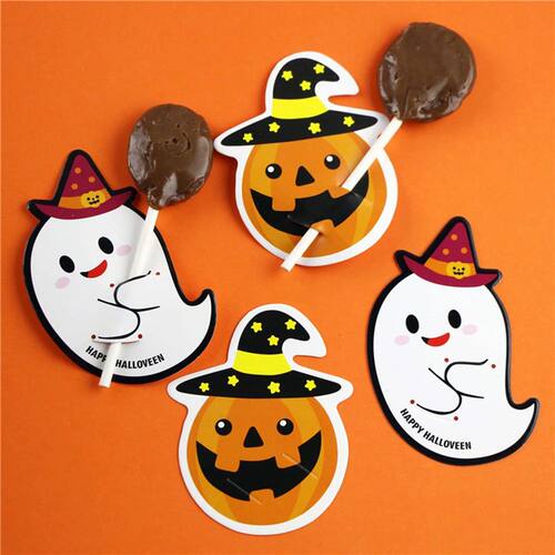 50Pcs Halloween Lollipop Packing Card Pumpkin Ghost Orange C