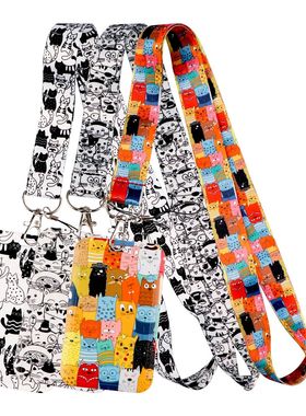Cartoon Cute Cat Lanyard For Keychain ID Card Cover Passport