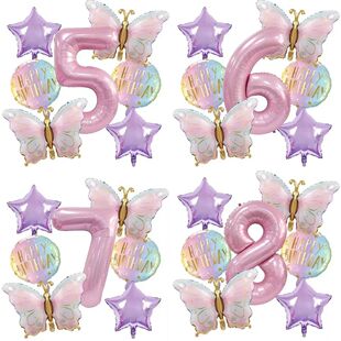 7Pcs Combo Birthday Balloons for Number Butterfly Pink Set