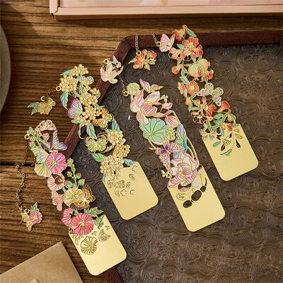 Aesthetic Stationery Metal Bookmark Hollow Flower Painting B