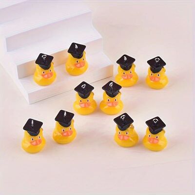 10pcs 3D Cartoon Graduation Duck Resin Charms with Black Cap