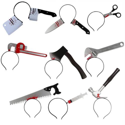 Halloween Horror Props Blood Fake Ax Saws Knife Headband for