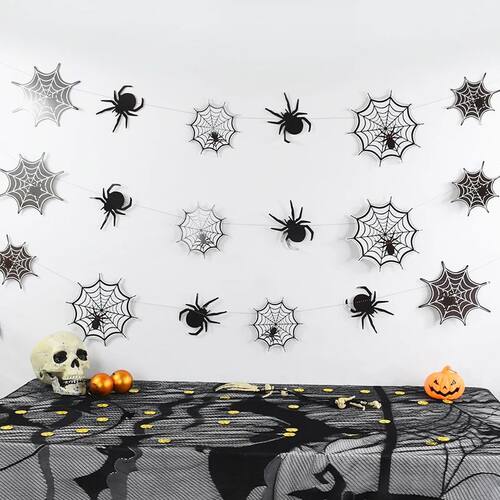 Halloween Spider Web Paper Banner Hanging Garland Flag For H