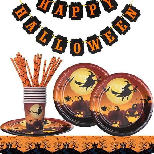 Happy Halloween Party Decorations Witch Disposable Tableware