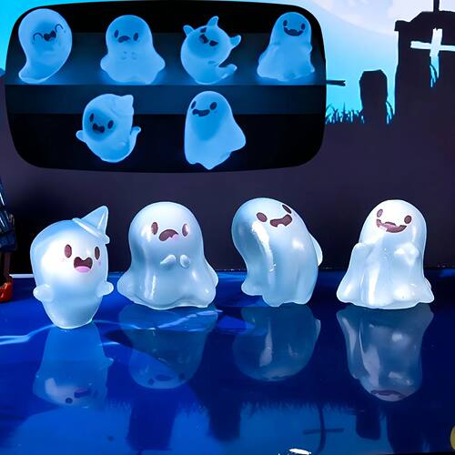 6pcs Cute Ghost Mini Glow in Dark Halloween  Dolls Moss Micr