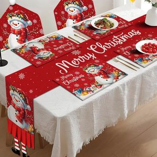 Christmas Linen Table Flag Set Dining Mat Chair Set Kitchen