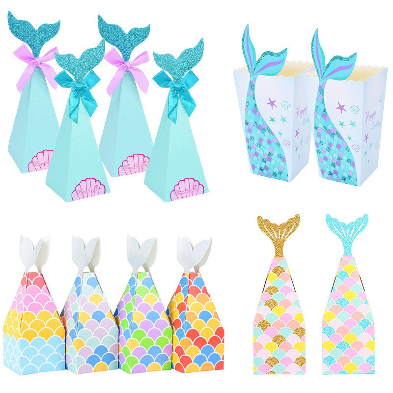 10pcs mermaid tail paper candy box gift bags popcorn boxes