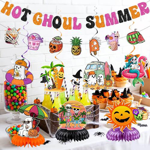 Happy Summer Halloween Decorative Banner Honeycomb Ornament