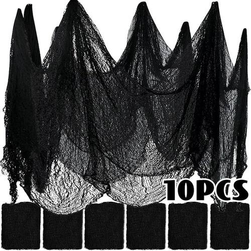 10/1pcs Halloween Black Gauze Yarn Creepy Cloth Horror House
