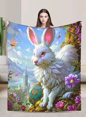 Easter Theme Flannel Blanket - Bunny Egg Floral Print Decor