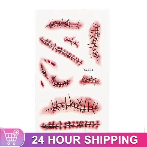 Halloween Tattoo Sticker Horror Bloody Wound Zombie Scar Wat