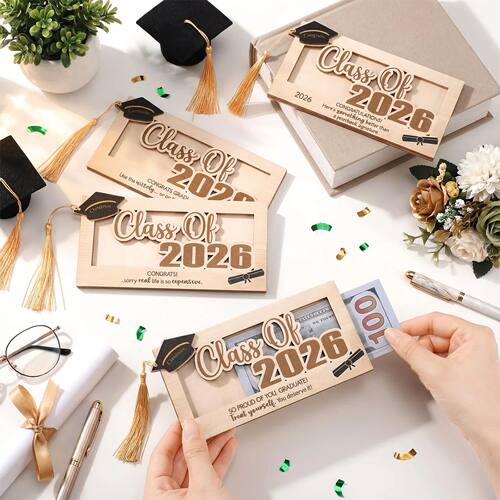 Class of 2026 Wooden Money Holder with Graduation Hat Gift H