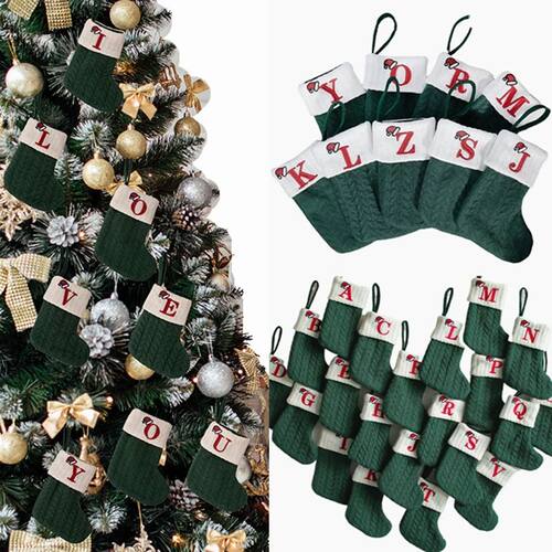 Knitted Green Christmas Stocks A-Z Letters Christmas Stockin