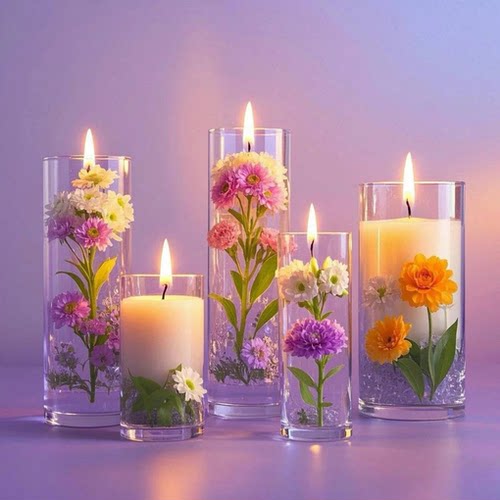 爆款鲜花蜡烛浮水沙画DIY手工颗粒珍珠蜡冰花蜡创意团建氛围布置