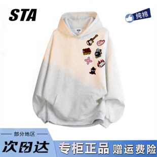 STA旗舰店美式 纯棉情侣加绒外套 趣味涂鸦印花连帽卫衣男女秋冬季