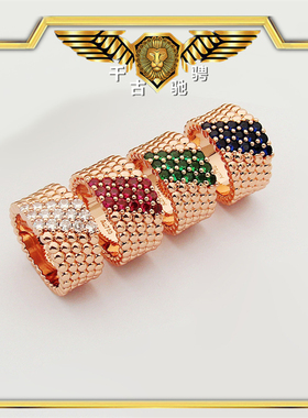 梵克五花高定轻奢万花筒戒指V金材质珠边满钻排钻满天星经典指环