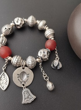 S925纯银75克复古做旧民族风重工手链