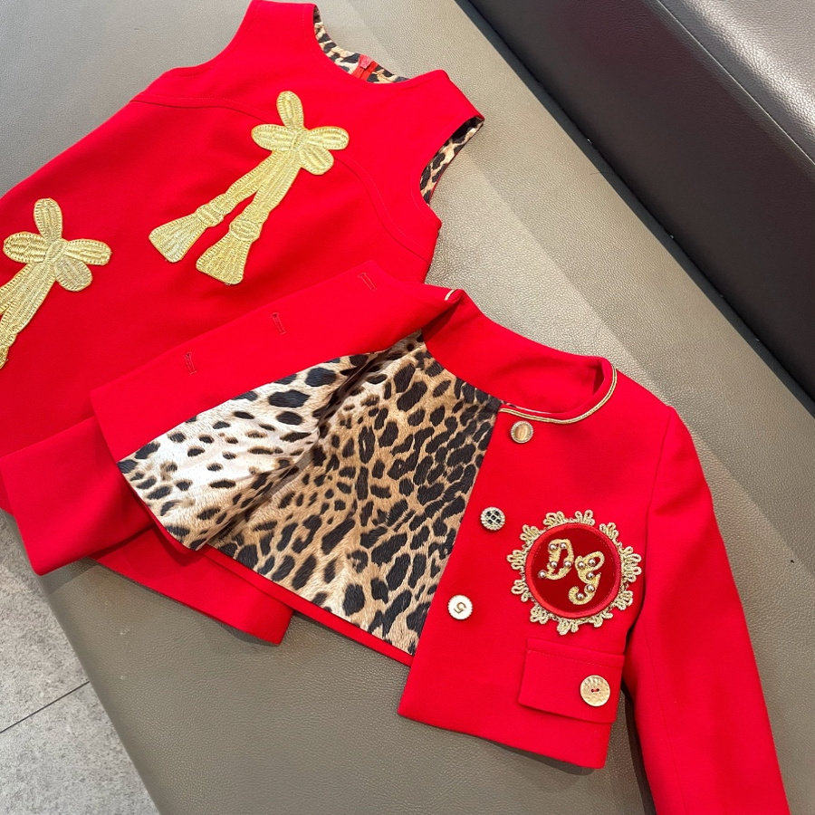 店主独家定制高端高档女童新年童装正红色喜庆西式拜年服套装亲子