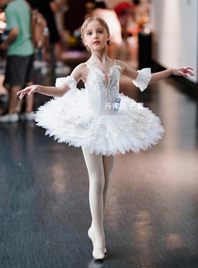 白色亮片四小天鹅湖儿童tutu纱裙比赛表演出成人芭蕾舞蹈服银仙子