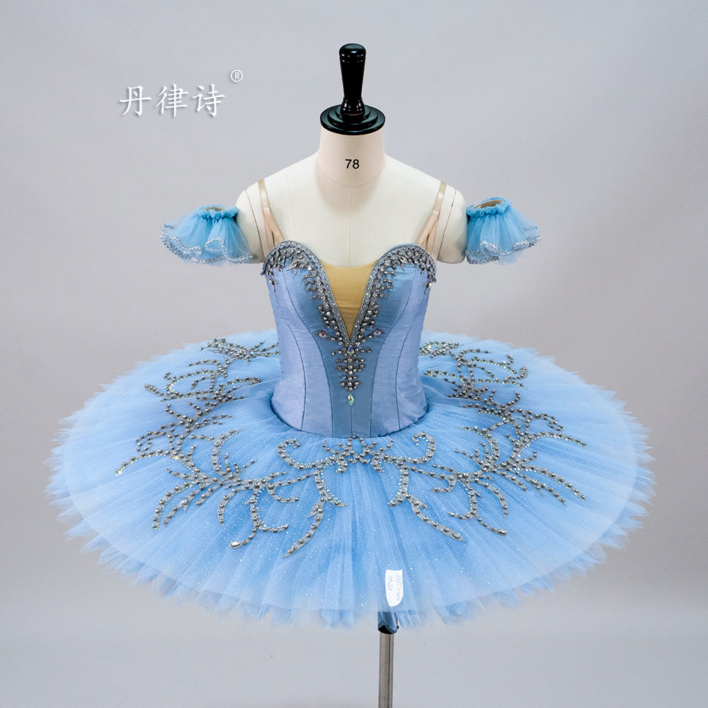 丹律诗出品专业量身定做儿童成人比赛芭蕾舞tutu裙蓝色独舞演出服