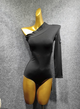 又见梵羽拉丁舞服女秋冬新款连体衣舞蹈练功服斜肩连体上衣BY251