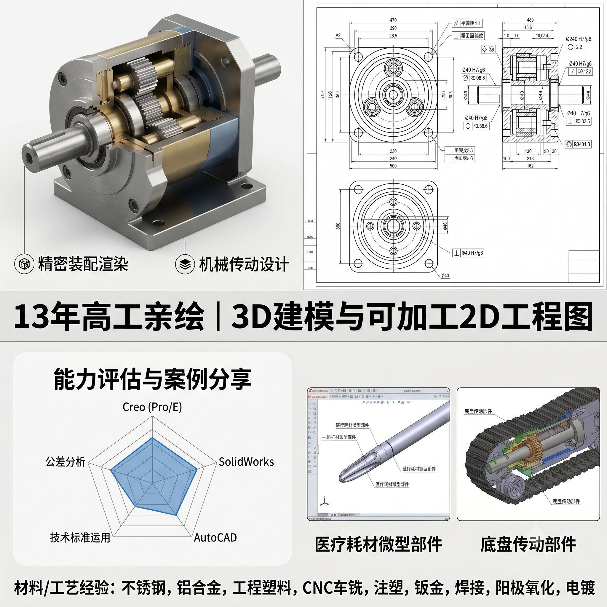 机械设计代画3D图结构建模SolidWork/Creo画图2D工程图纸钣金塑胶图片