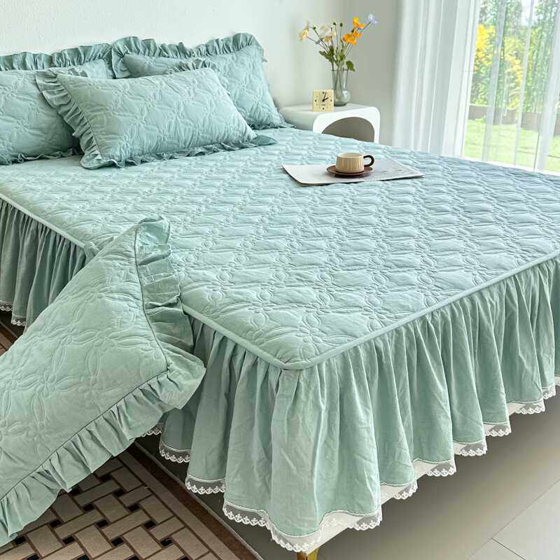 【二合一】100全棉水洗棉夹棉床笠+床裙单件纯棉床罩套三件套床单,床上用品,床裙,淘宝优惠券,粉丝福利购,淘宝优惠卷