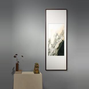 化境天然大理石高山瀑水新中式 美学办公室客厅茶室竖版 装 饰画 宋式