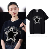 倪妮明星同款 T恤女 夏宽松潮牌简约黑色字母印花短袖 半袖 2026新款