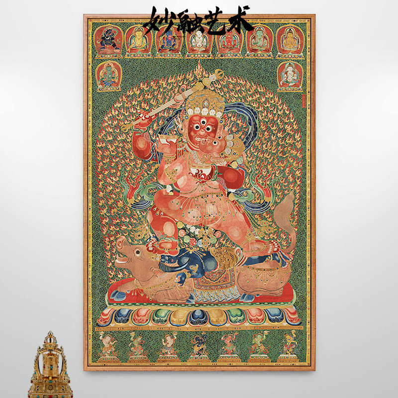 红阎摩敌唐卡壁画观音文殊菩萨画像藏传密宗佛像挂画茶室装饰画