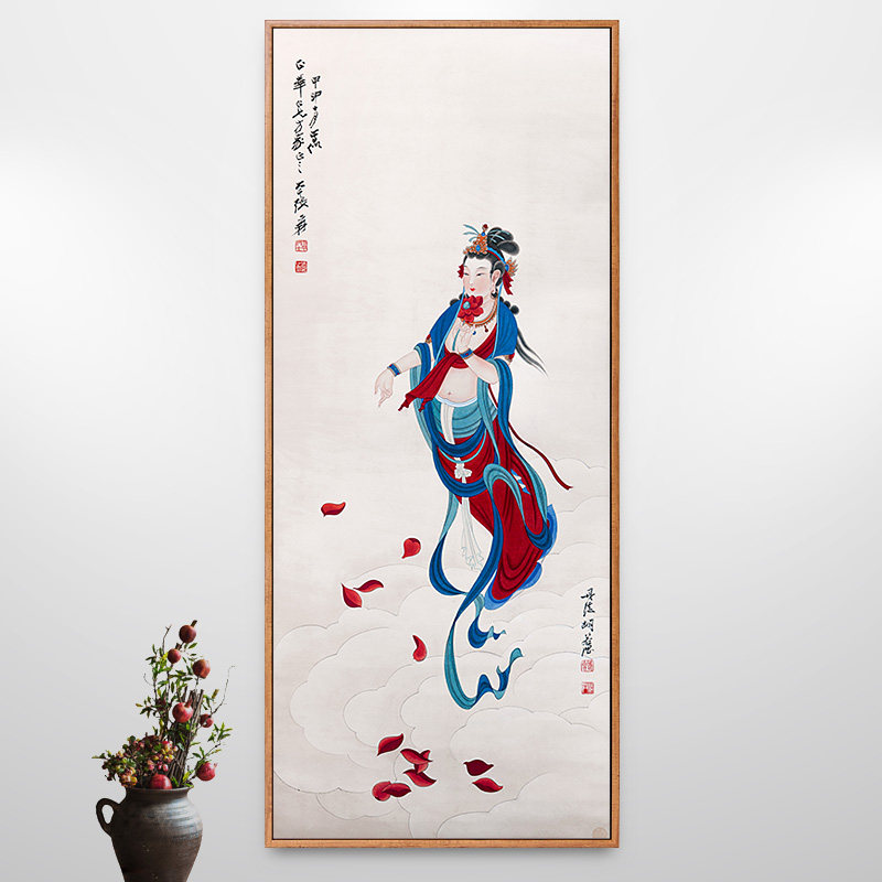 张大千敦煌飞天仕女图挂画古风美女画新中式装饰画走廊竖版壁画