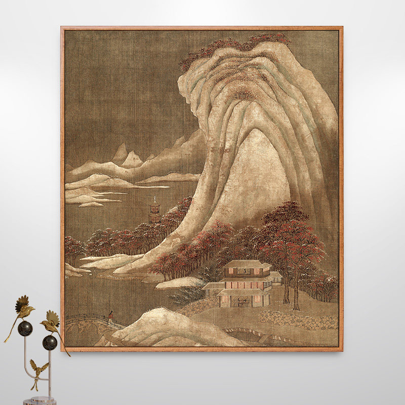 蓬莱飞雪图山水画中国古代壁画唐代新中式装饰画走廊竖版挂画仿古