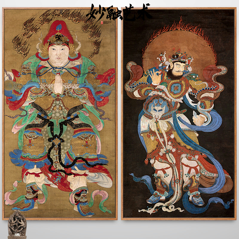 韦陀菩萨画像广目天王中堂壁画新中式玄关装饰画茶室竖版挂画仿古