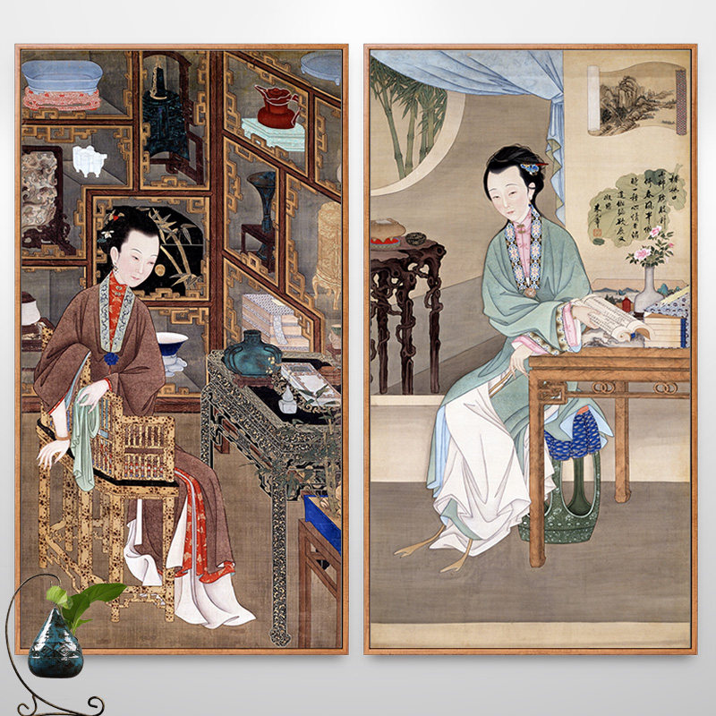 雍正十二美人图古代人物画古典美女画古装新中式装饰画走廊挂画