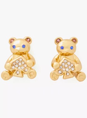 凯特丝蓓kate spade泰迪熊Teddy镀金镶钻耳钉可爱欧美礼物女