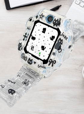 黑色小猫适用小天才N3电话手表表带z10z9z8z7S卡通创意防摔保护壳