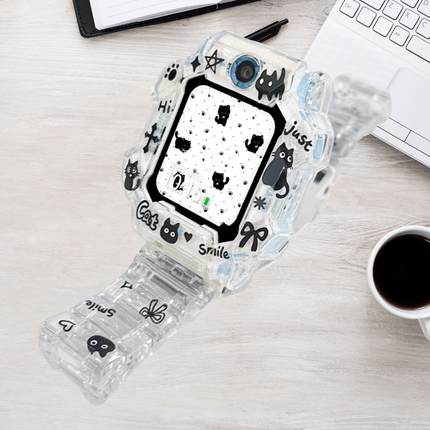 黑色小猫适用小天才N3电话手表表带z10z9z8z7S卡通创意防摔保护壳