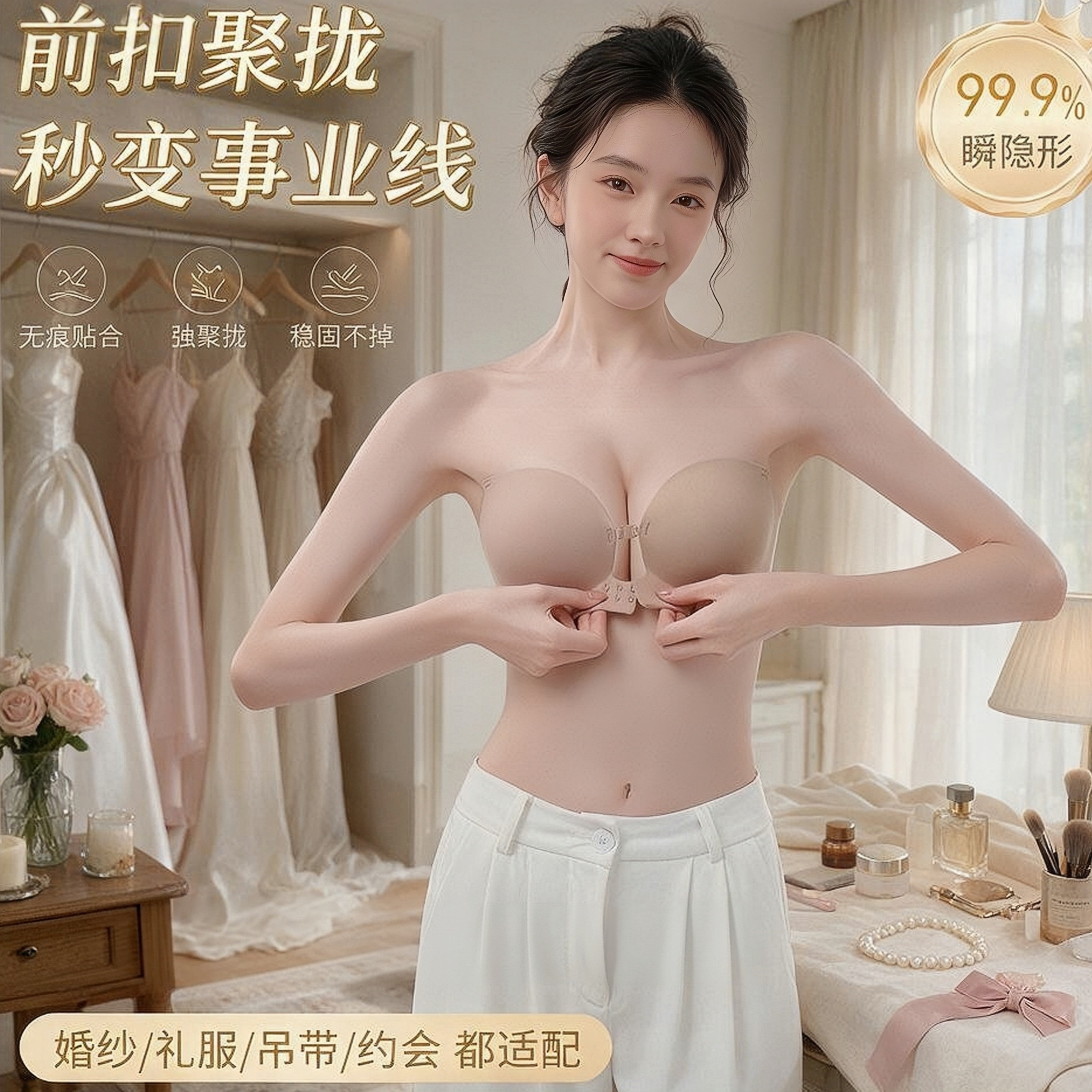 内衣女秋季无肩带防滑聚拢文胸